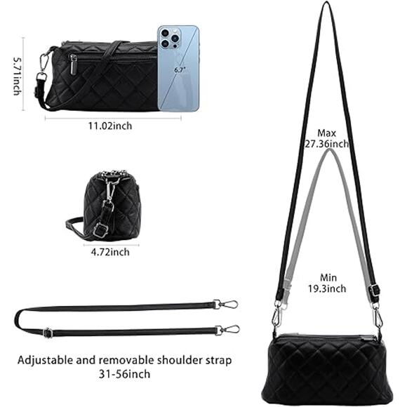 NEW Kaki Quilted Crossbody Bag  Triple Zipper Vegan Leather Shoulder Purse - Picture 3 of 5